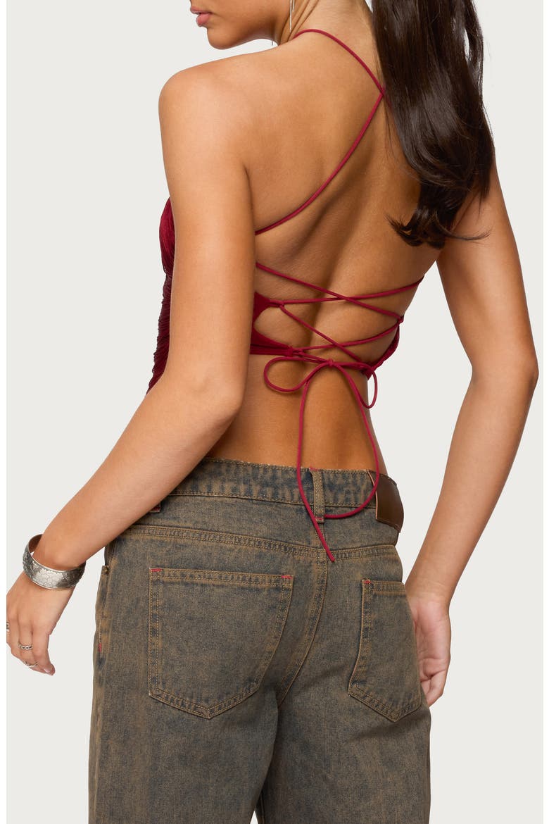 Hara Fringe Lace-Up Open Back Camisole, Alternate, color, BURGUNDY