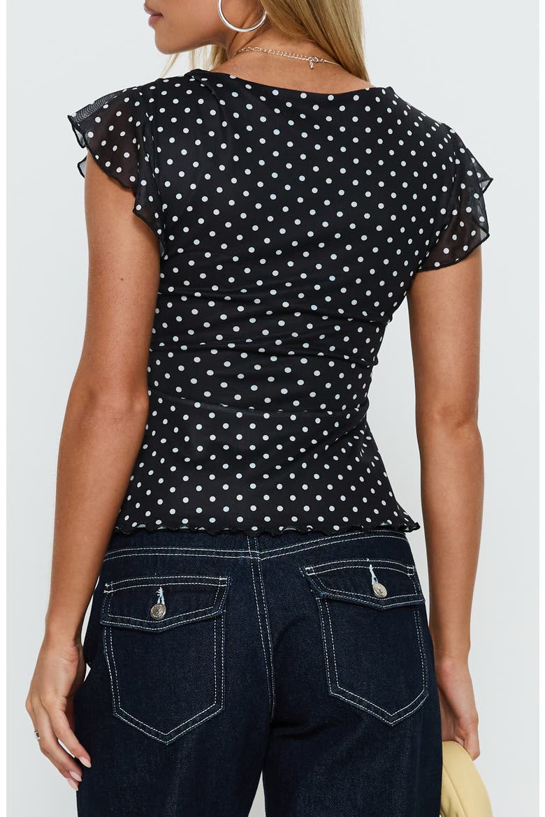 Auroraah Polka Dot Ruffle Babydoll Crop Top, Alternate, color, BLACK POLKA DOT