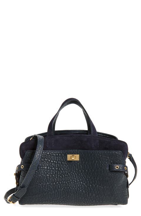 Small Wilson Eyelet Grained Leather & Suede Tote