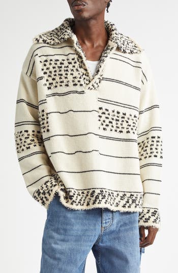 Mixed Knit Cotton & Wool Polo Sweater
