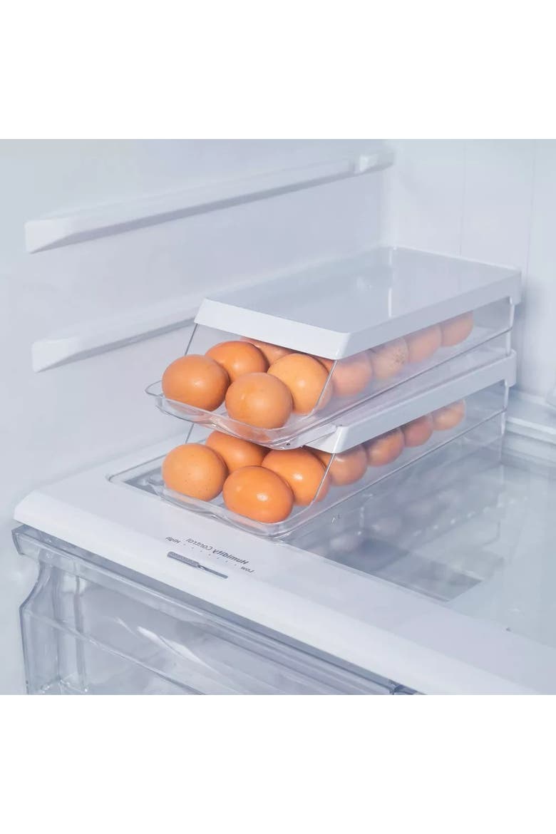 Rolling Clear Stackable Egg Holder Organizer 2-Piece Set, Alternate, color, Clear/White