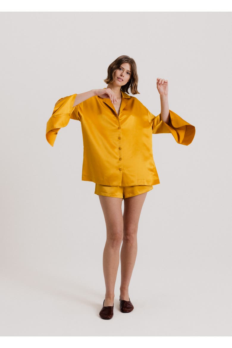 Silk Mini Shorts, Alternate, color, Gold