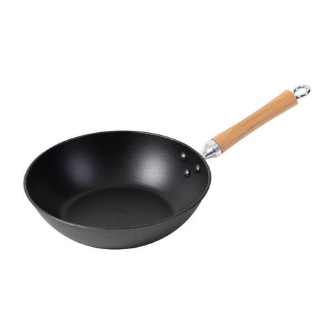 Preseasoned Cast Iron Stir Fry Pan with Maple Handle, 11.5-Inch