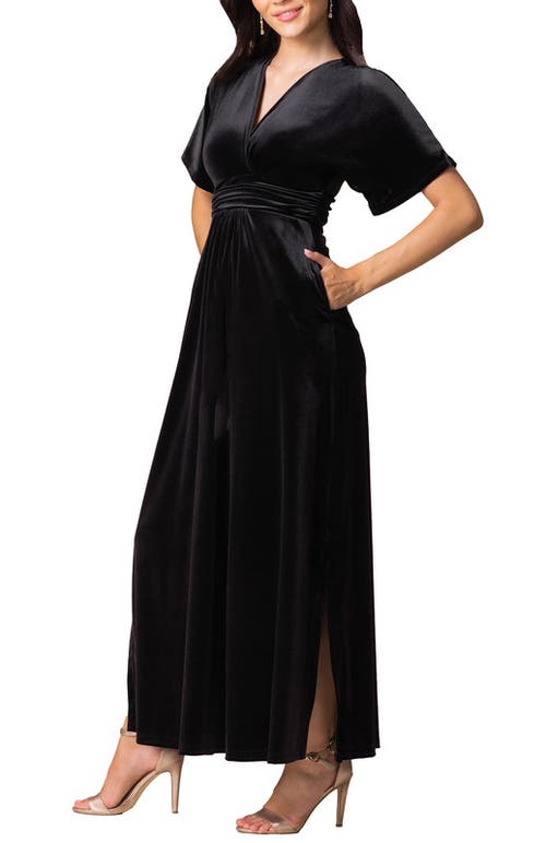 Kiyonna Verona V-neck Velvet Evening Gown With Pockets In Black