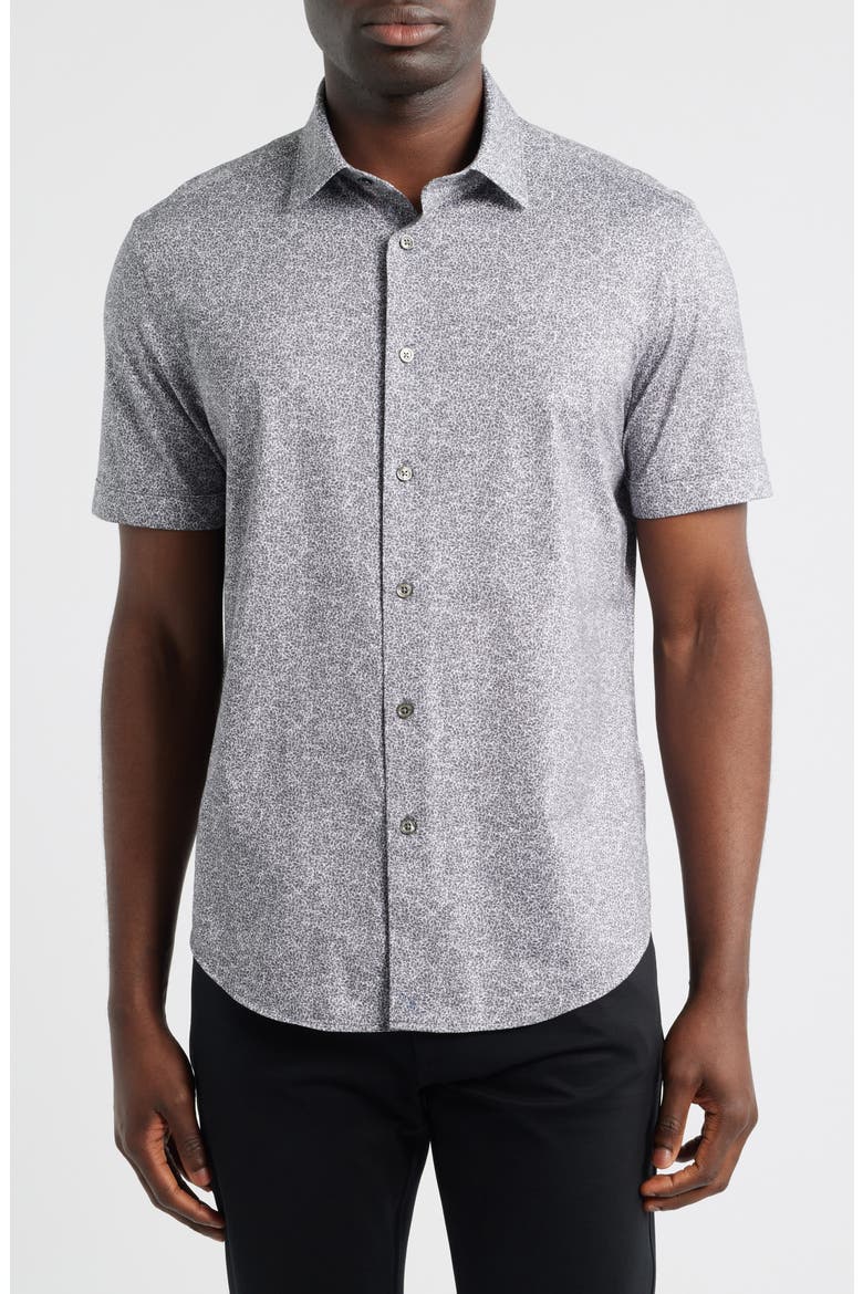 Miles OoohCotton® Floral Short Sleeve Button-Up Shirt, Main, color, GRAPHITE