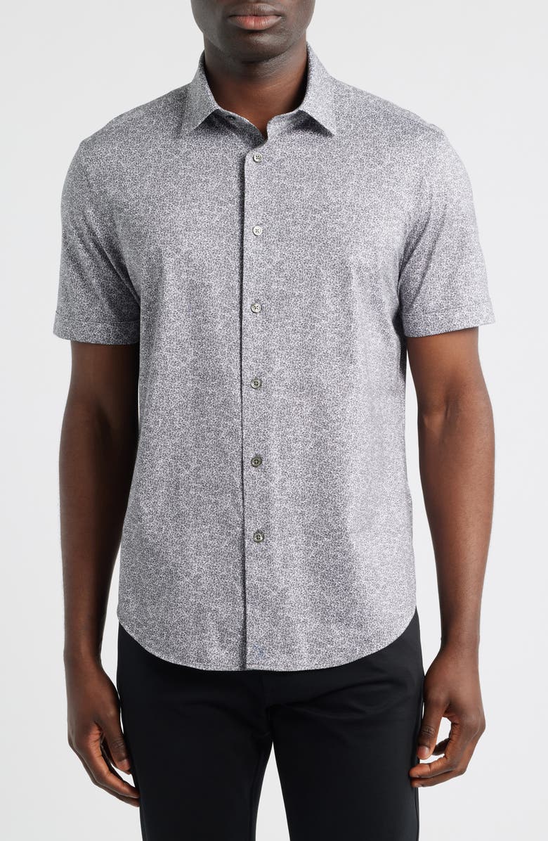 Bugatchi Miles OoohCotton<sup>®</sup> Floral Short Sleeve Button-Up Shirt, Main, color, Graphite