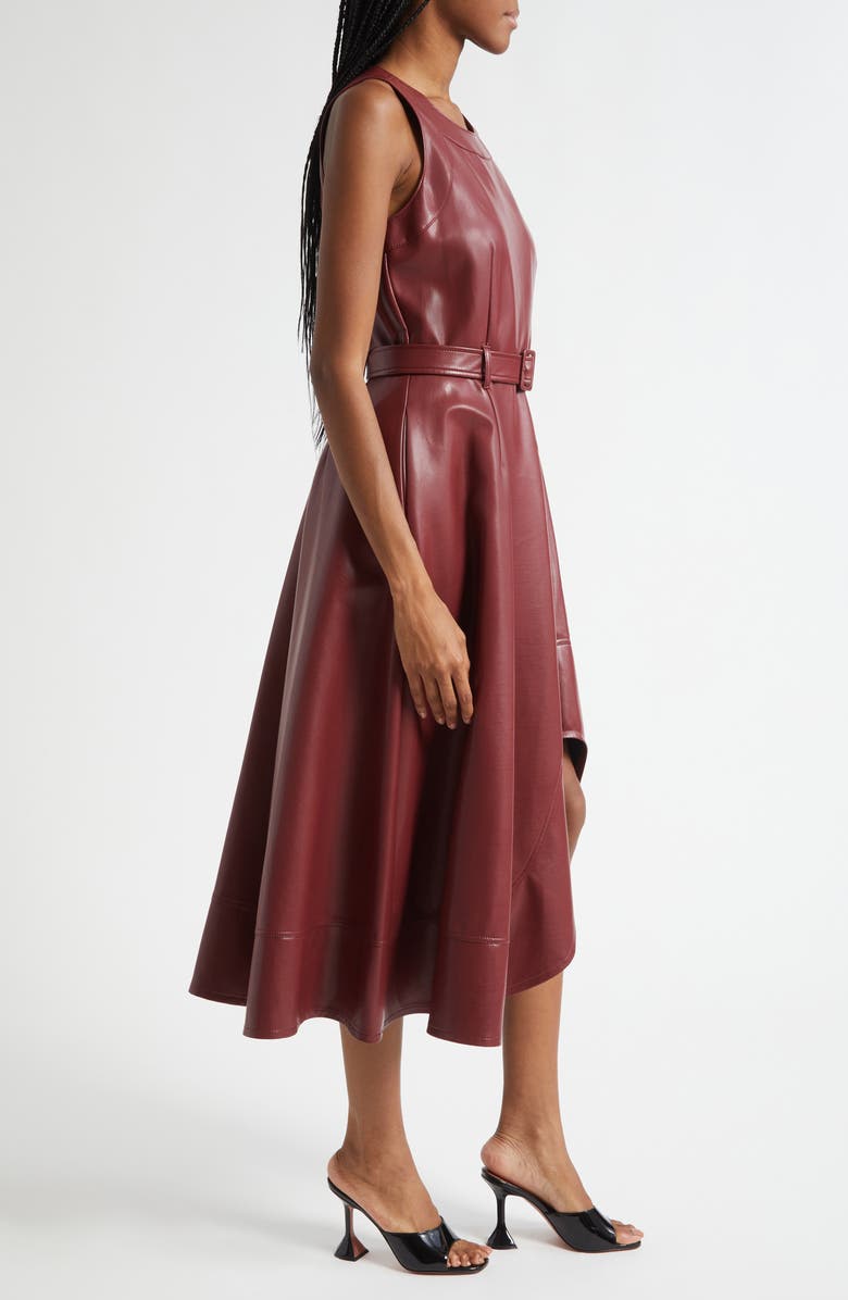 Cinq à Sept Zelda Faux Leather High Low Hem Dress, Alternate, color, Wineberry