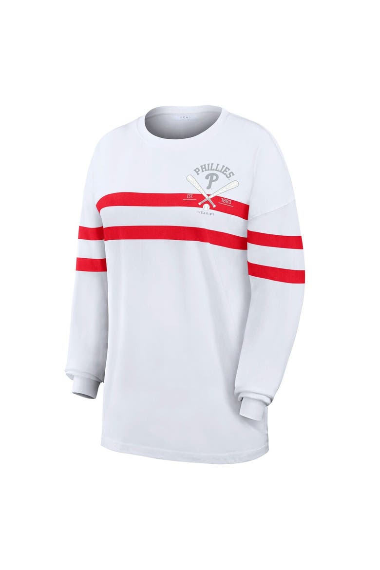 Women's WEAR by Erin Andrews  White Philadelphia Phillies Oversized Long Sleeve Striped T-Shirt, Alternate, color, White