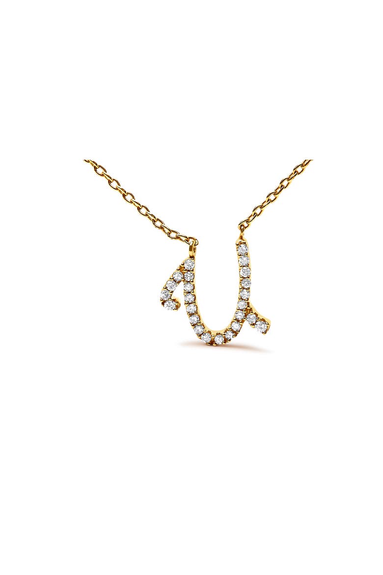 10K Gold Diamond Accent  A-Z Initial Script Style Pendant Necklace, Alternate, color, Yellow | U