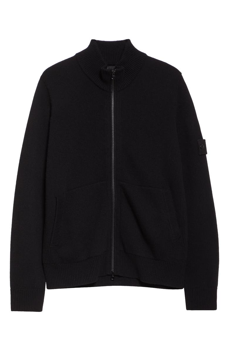 Stone Island Compass Logo Virgin Wool Zip Cardigan, Alternate, color, 