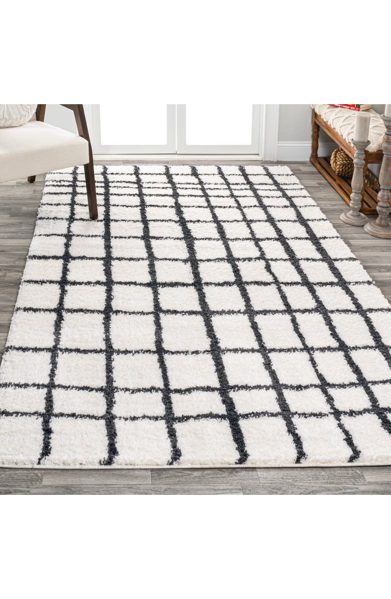 JONATHAN Y Arenal Geometric Grid Shag Area Rug, Alternate, color, White/Gray