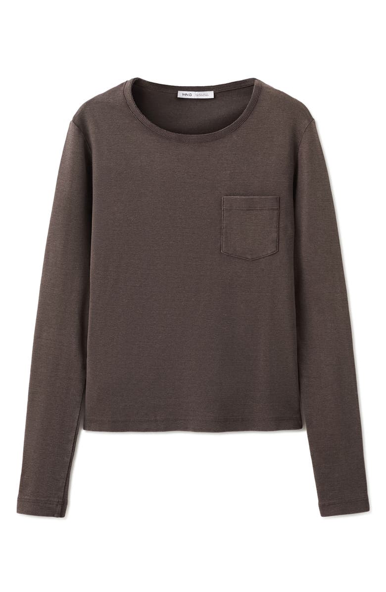 MANGO Regular Fit Long Sleeve Cotton T-Shirt, Alternate, color, Brown