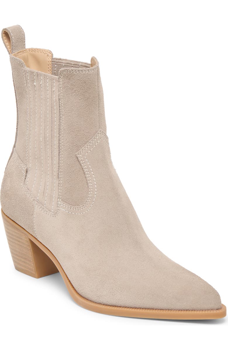 Dolce Vita Slim Pointed Toe Bootie, Main, color, Taupe Suede