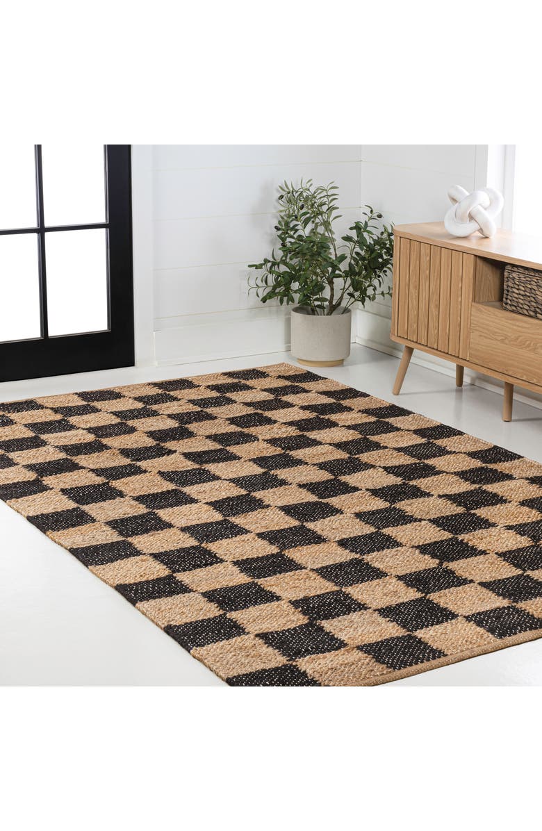 JONATHAN Y Theo Modern Farmhouse Woven Jute Checkerboard Area Rug, Alternate, color, Natural/Black