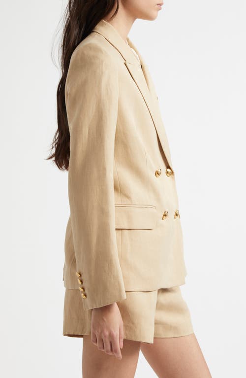Nili Lotan Veda Double-breasted Linen Jacket In Khaki
