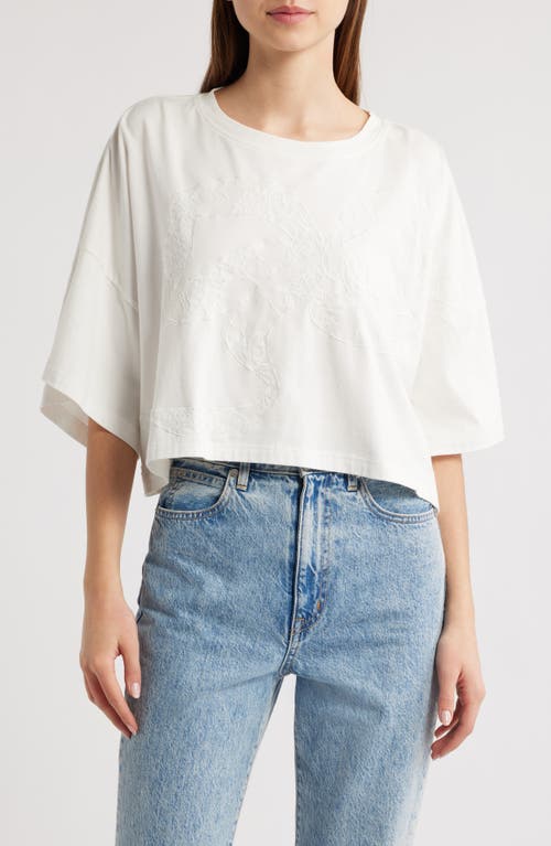 Loveshackfancy Angelle Lace Embellishedcrop Cotton T-shirt In Sugar White