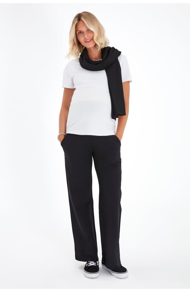 Accouchée Simply Cool Foldover Waistband Stretch Cotton Jogger Pants, Alternate, color, Black