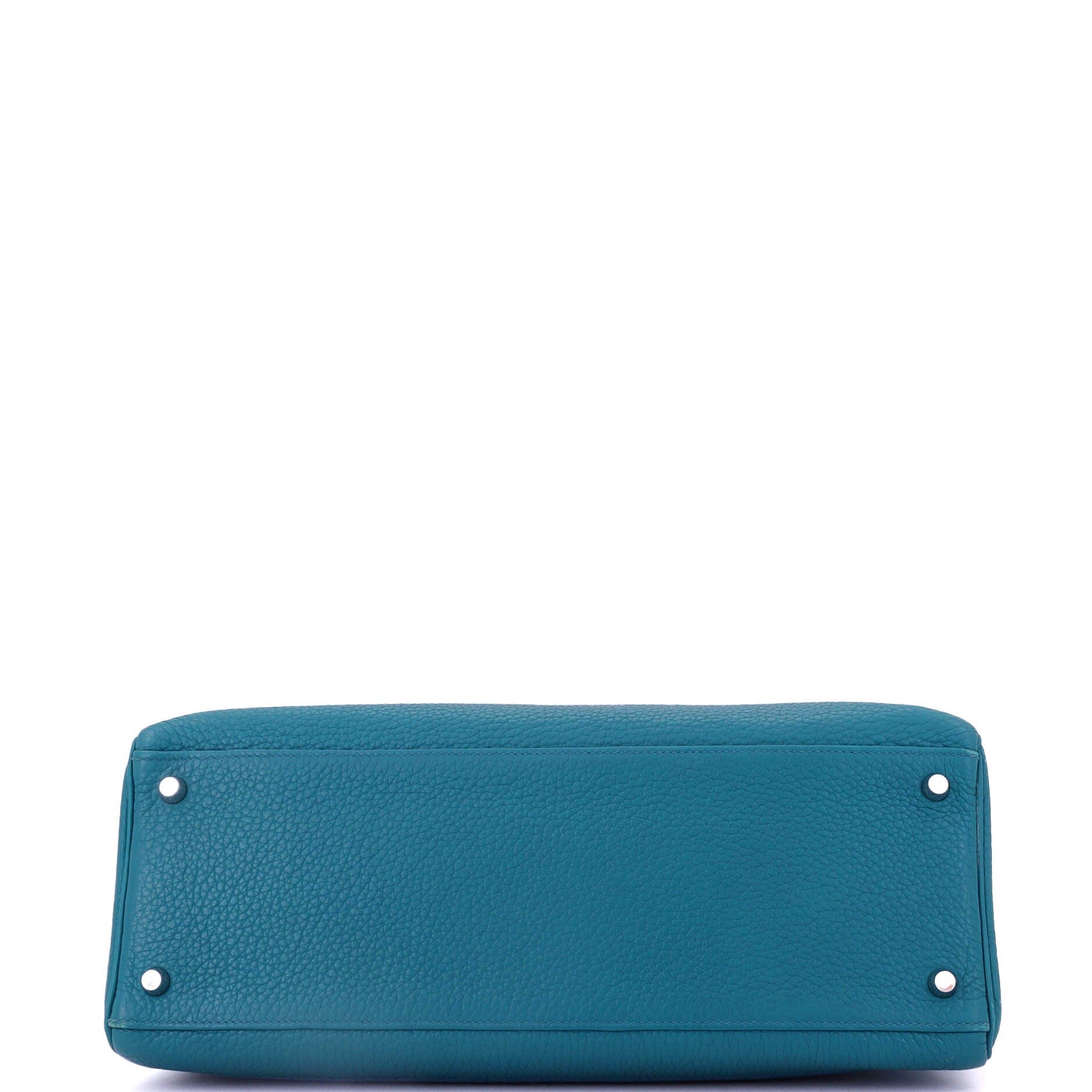 Pre-Owned Hermes Kelly Handbag Blue Clemence with Palladium Hardware 35, Alternate, color, Bleu Izmir