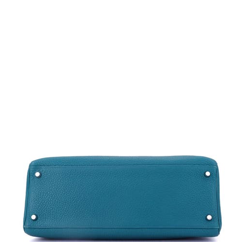 Pre-owned Hermes  Hermes Kelly Handbag Blue Clemence With Palladium Hardware 35 In Blue