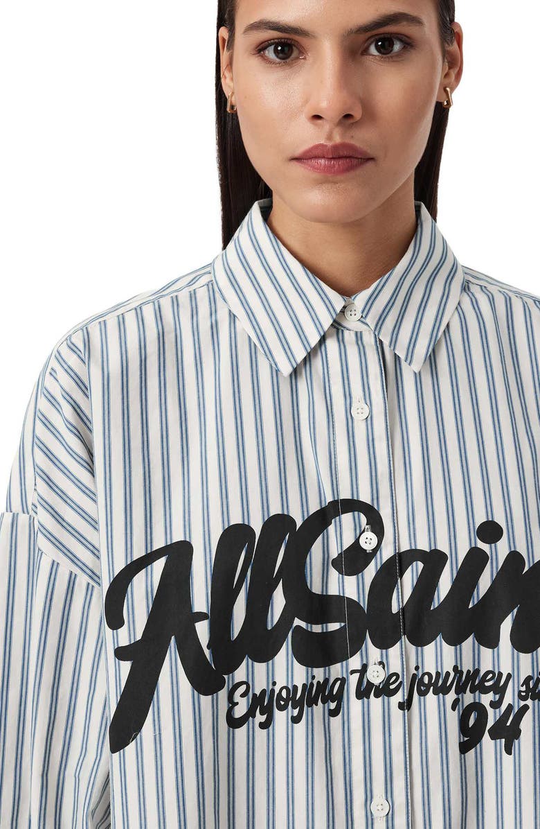 AllSaints Adrianne Logo Shirt, Alternate, color, Blue/ White