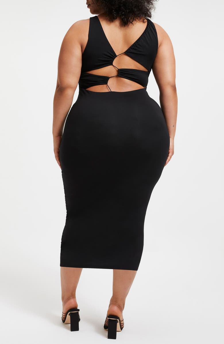 Good American Good Touch Plunge Back Body-Con Midi Dress, Alternate, color,