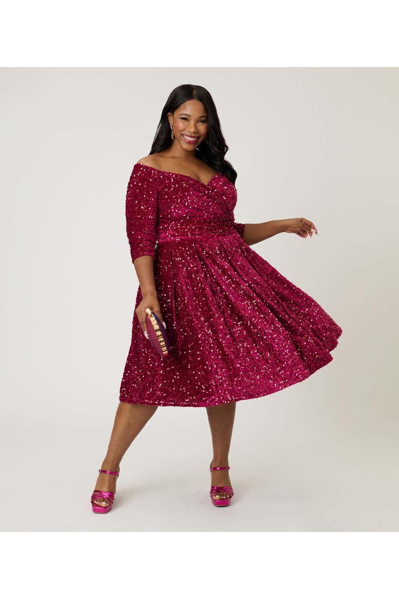 Plus Size 1950s Marceline Swing Dress, Main, color, Burgundy Sparkle