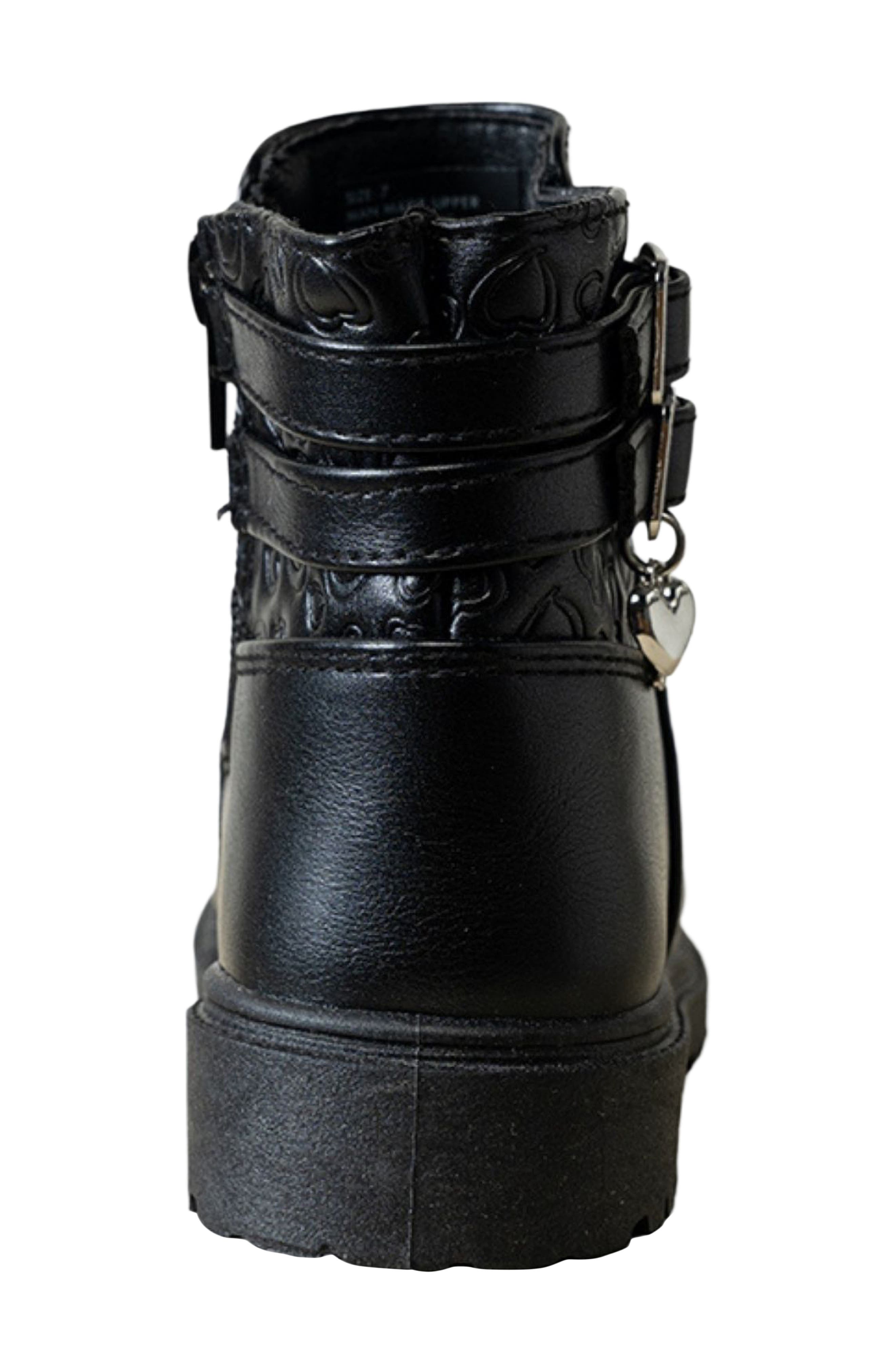 Kids' Faux Leather Buckle Bootie, Alternate, color, BLACK