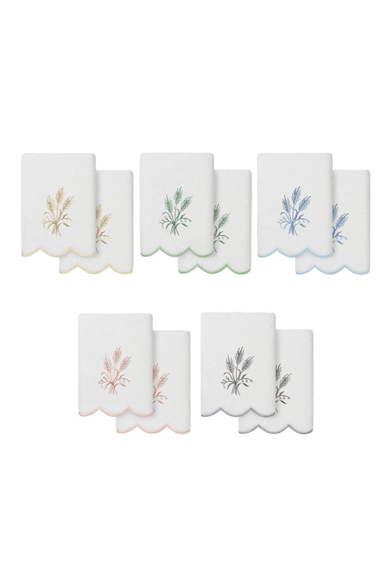 Whitney Scallop Set of 2 Turkish Cotton Hand Towels, Alternate, color, WHITE/ BEIGE