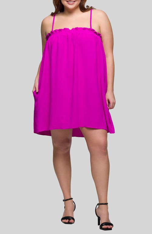 24seven Comfort Apparel Plus Size Square Neck Spaghetti Strap Smocked Pocket Mini Dress In Purple
