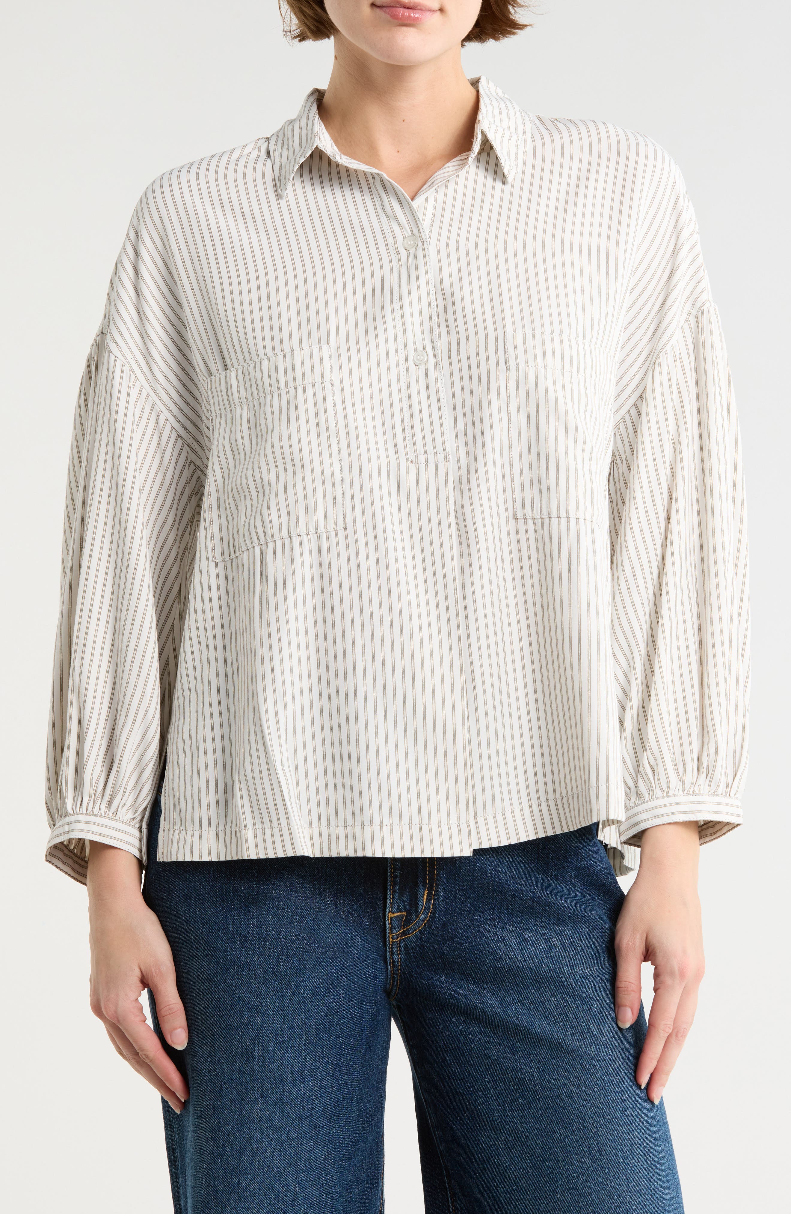 Stripe Half Button-Up Shirt - image 3