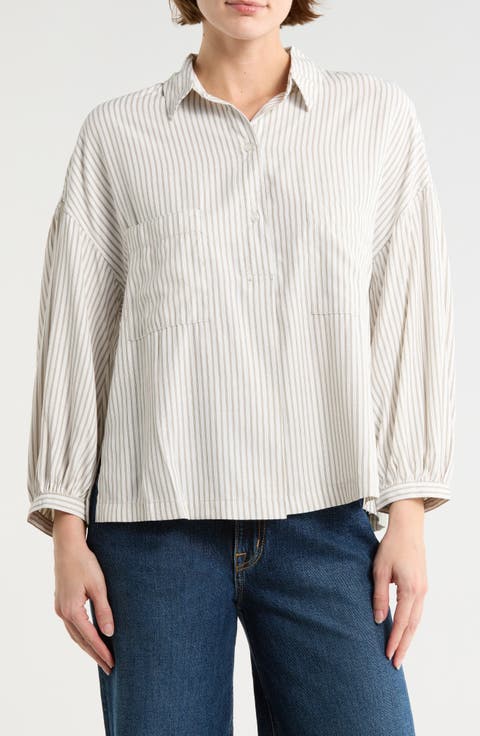 Stripe Half Button-Up Shirt