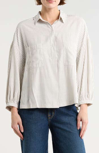 MAX STUDIO Stripe Half Button-Up Shirt | Nordstromrack