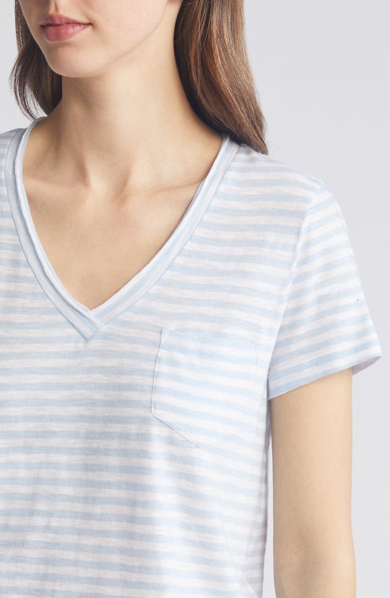 Caslon<sup>®</sup> V-Neck Short Sleeve Pocket T-Shirt, Alternate, color, Blue Skyway- White Brooke