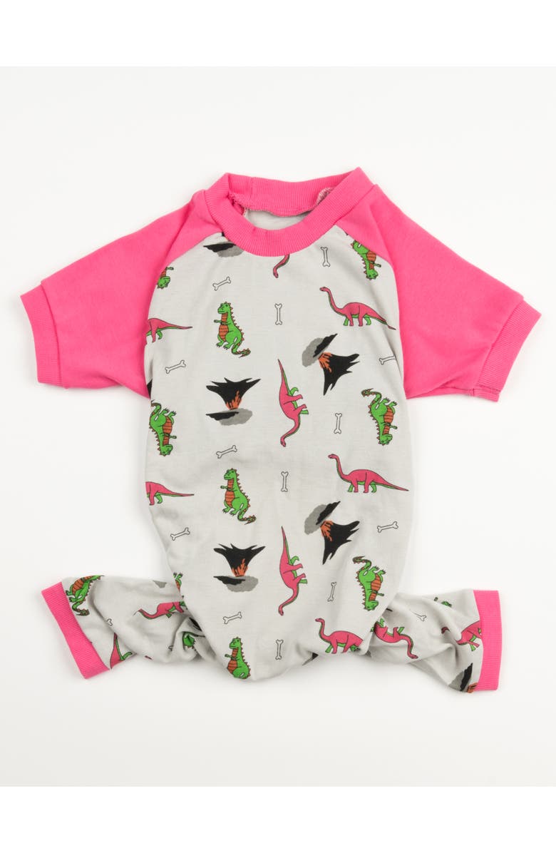 Leveret Dog Cotton Matching Family Pajamas, Fun & Novelty Prints, Main, color, Dinosaur Gray