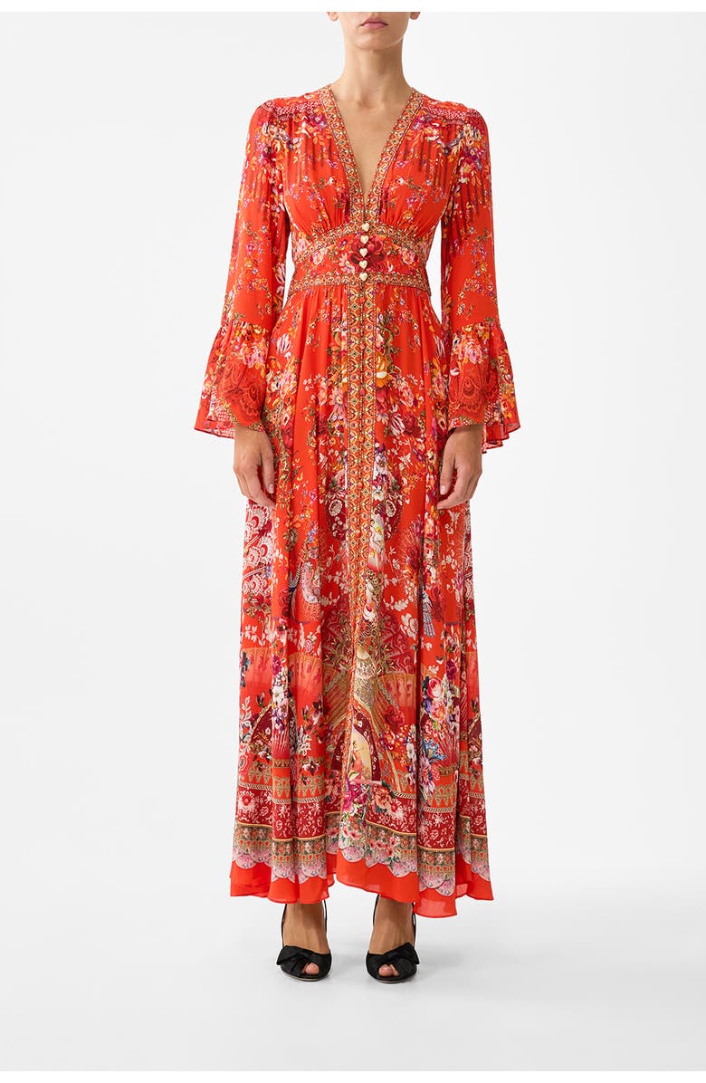 Camilla Shaped Waistband Dress With Ruffle Sleeve, Main, color, Olé Olé