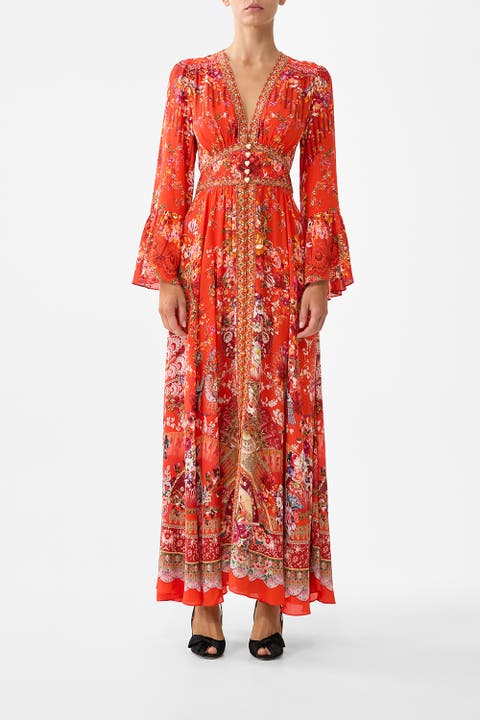 Shaped Waistband Dress With Ruffle Sleeve