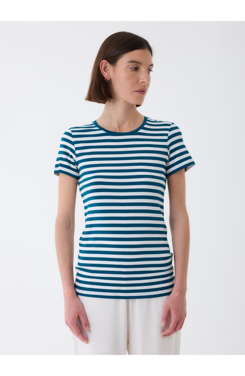 Majestic Filatures Soft Touch Striped Short Sleeve T-Shirt, Main, color, Bleu Majestic