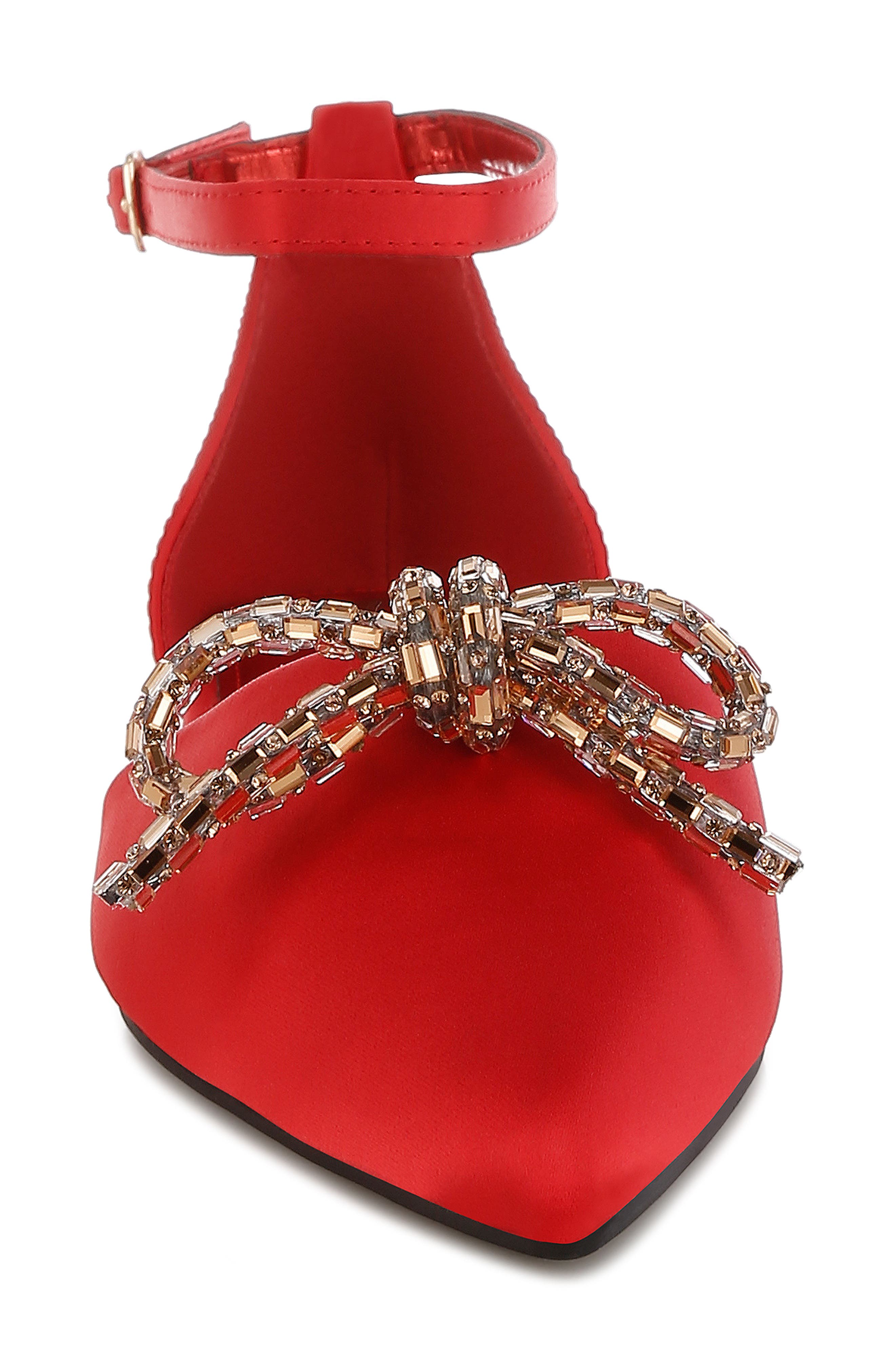 Simina Embellished Ankle Tie Flat, Alternate, color, RED