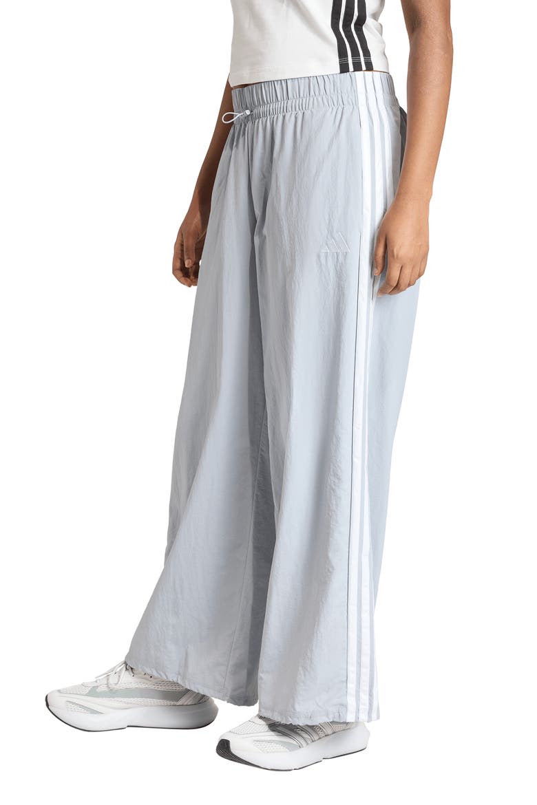 Essentials 3-Stripes Lifestyle Woven Parachute Pants, Main, color, HALO SILVER/ WHITE/