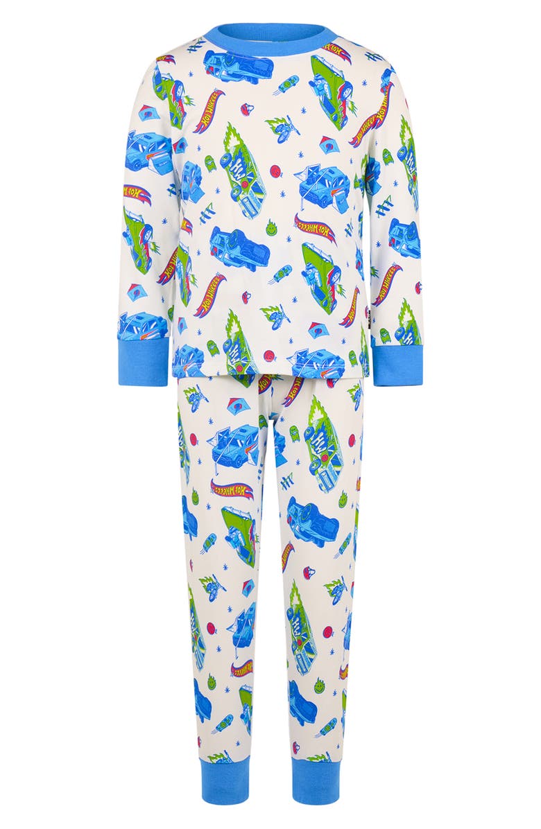 Rock Your Kid x Hot Wheels Kids' Push Your Limits Fitted Two-Piece Pajamas, Alternate, color, Cream/ Blue