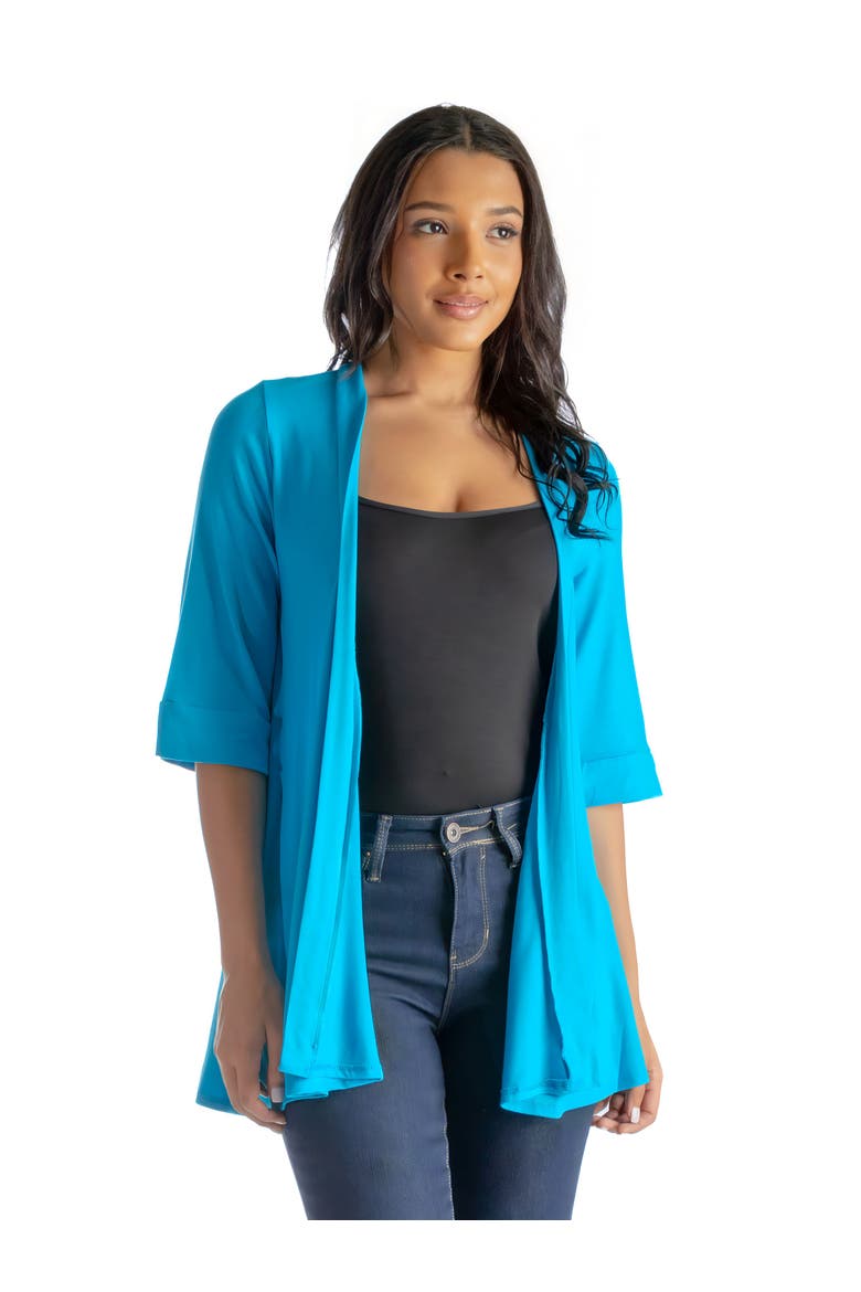 Open Front Elbow Length Sleeve Cardigan, Main, color, Turq