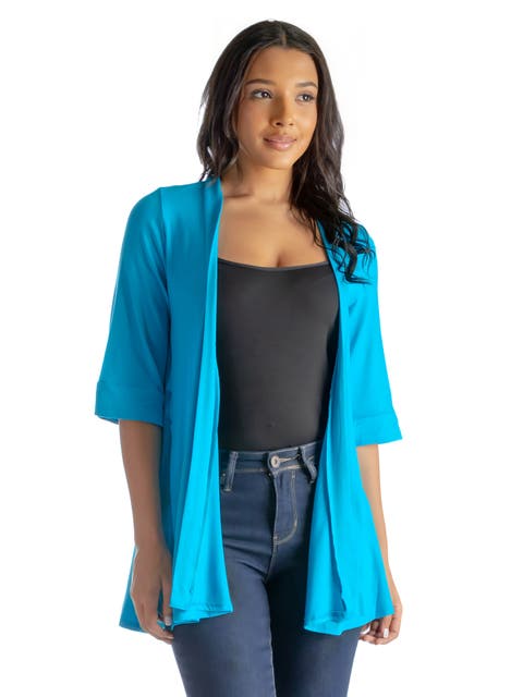 Open Front Elbow Length Sleeve Cardigan