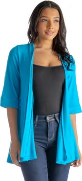 24seven Comfort Apparel Open Front Elbow Length Sleeve Cardigan