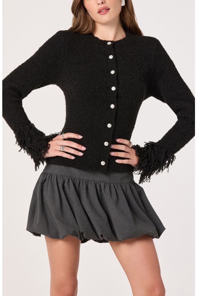 Fringe Sleeve Cardigan, Alternate, color, BLACK