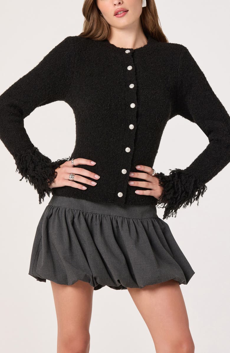 ASTR the Label Fringe Sleeve Cardigan, Alternate, color, Black