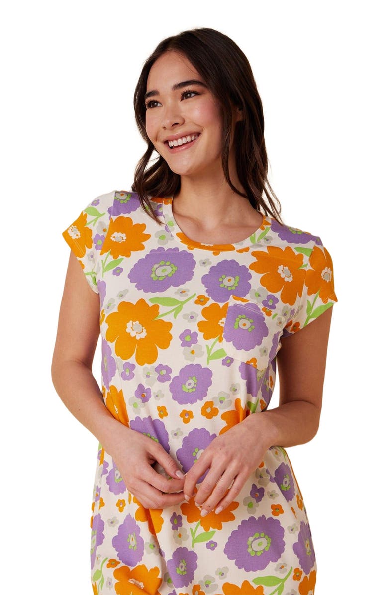 The Cat
s Pajamas Pima Knit Short Sleeved Sleep Shirt Floral, Alternate, color, Popping Pansies