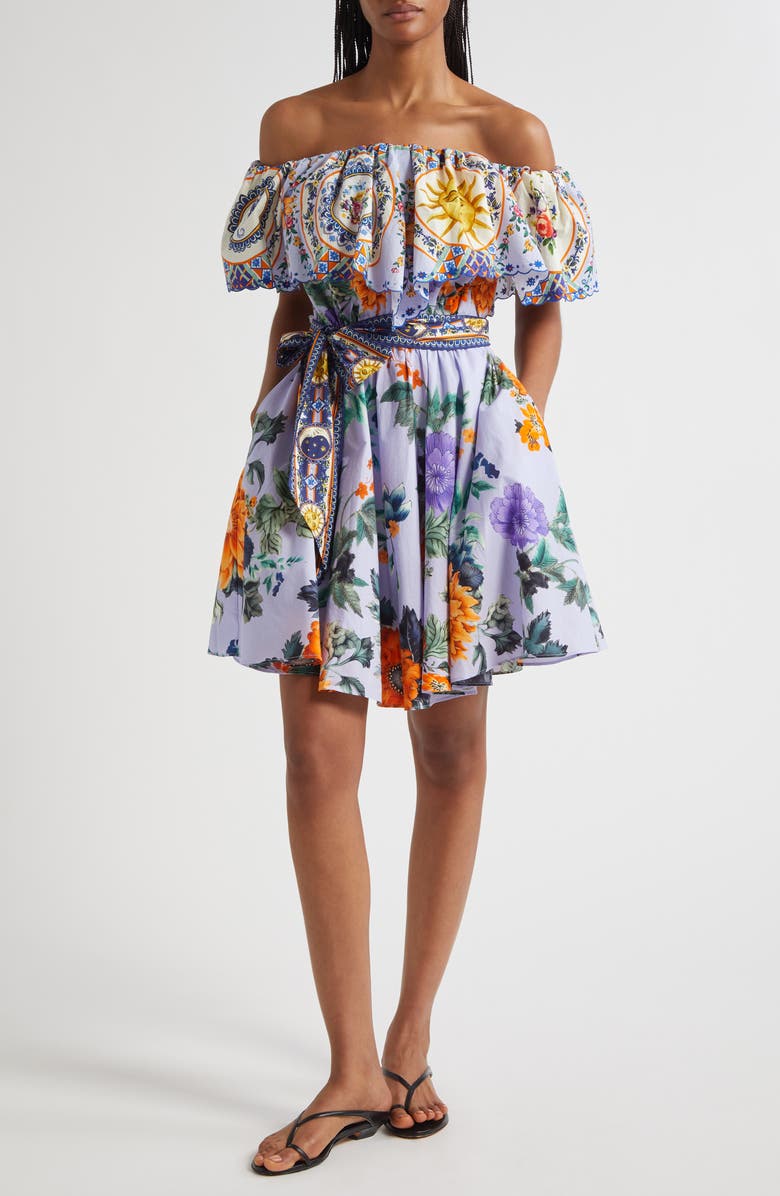 Camilla Luscious in Lisbon Off the Shoulder Belted Organic Cotton Dress, Main, color, Luscious In Lisbon