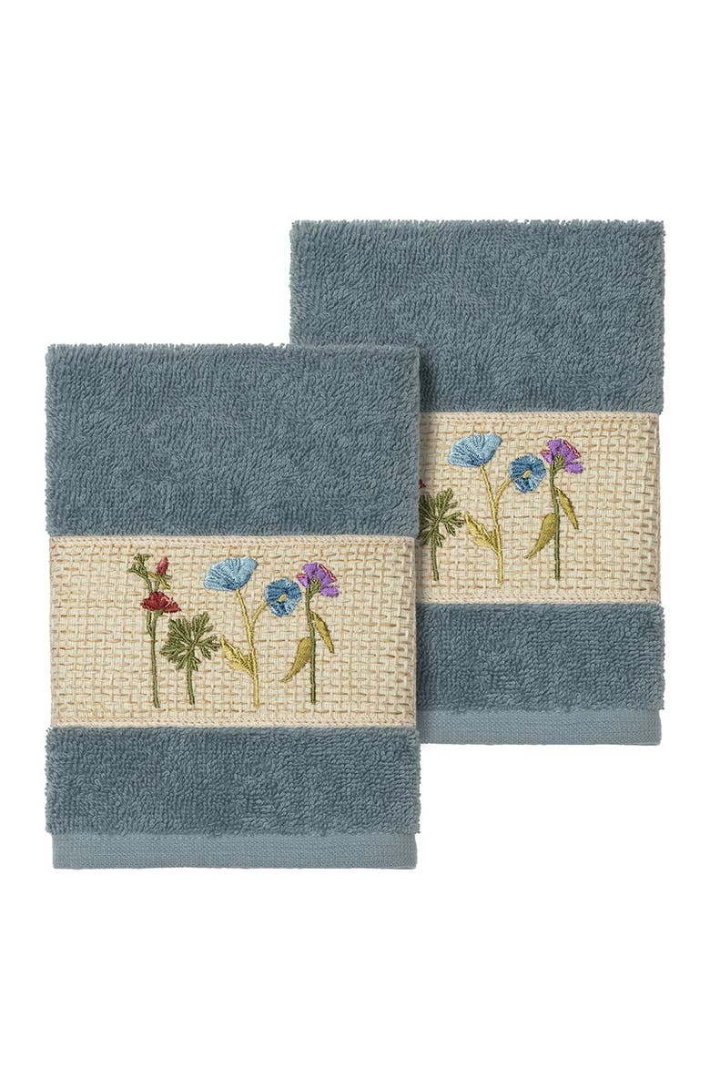 Linum Home Textiles Serenity Embellished Washcloth - Set of 2 - Teal, Main, color, Teal