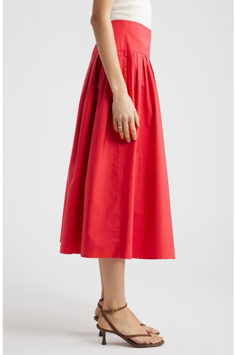 Pleated Cotton Poplin Skirt, Alternate, color, RED SAUCY