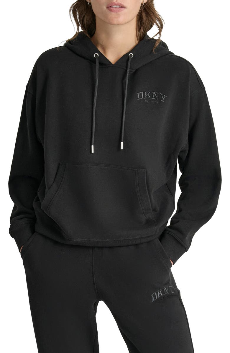 DKNY Varsity Embroidered Logo Fleece Hoodie, Main, color, 